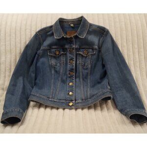 Burberry Brit Selvedge Blue Raw Denim Jean Trucker Jacket Womens Size Large